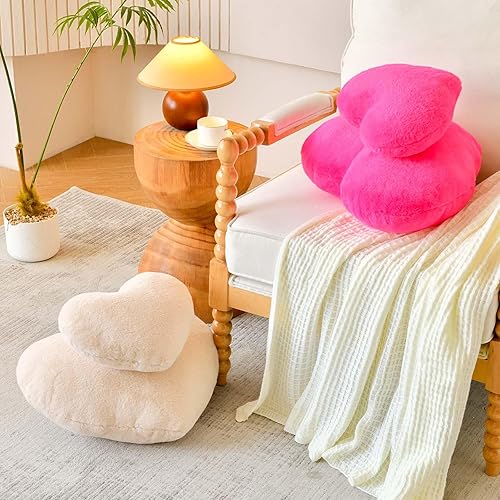 Miniatura 6 de Almohadas de corazón rosa intenso, bonita almohada decorativa de corazón, almohadas en forma de corazón para cama, cojín de felpa de felpa de conejo