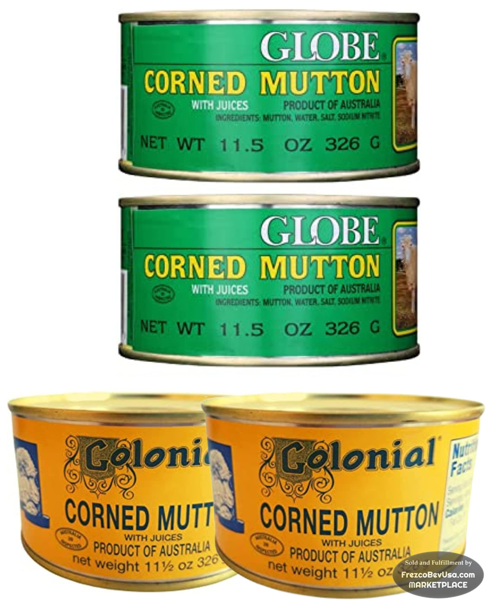 Globe and Colonial Corned Mutton with Juices (Pack Of 4 x 326g) HALAL So Delicious.