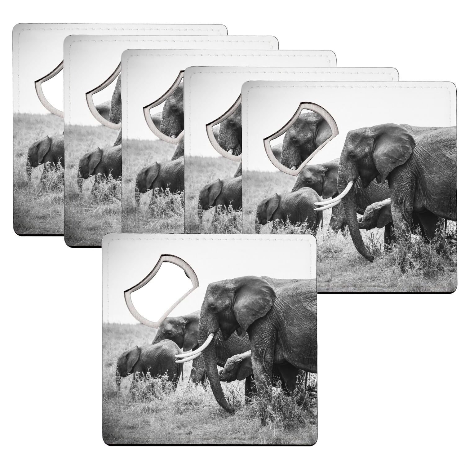 Sous verre décapsuleur éléphant en brousse lot de 6 dessous de verre 92x92 mm