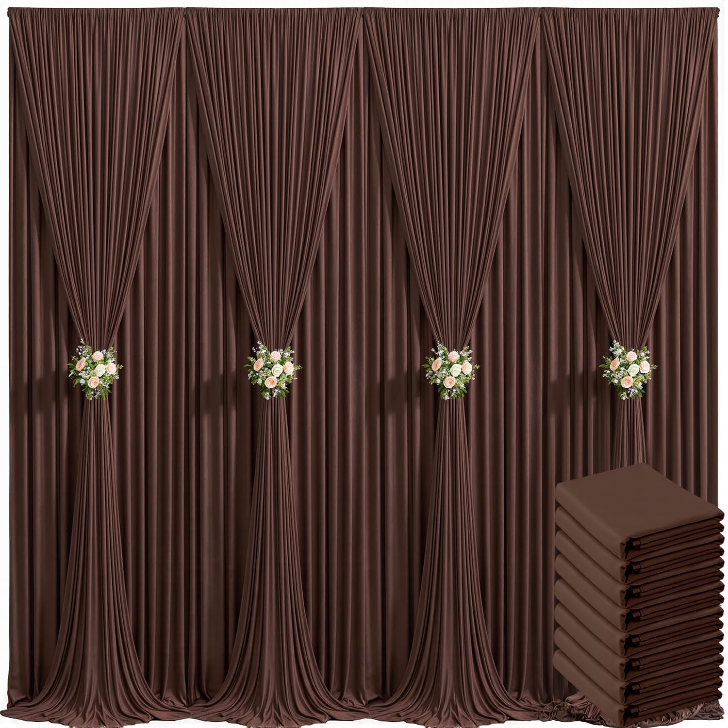 Photo 1 of 40ft x 10ft Brown Backdrop Curtain for Parties Wedding Brown Wrinkle Free Backdrop Drapes Panels for Baby Shower Gender Reveal Birthday Photo Photography Polyester Fabric Background Decoration