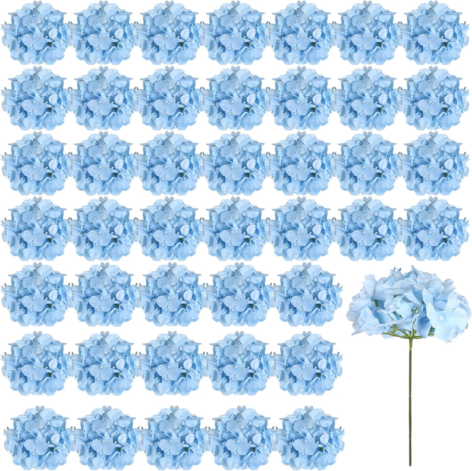 Auihiay 46 PCS Hydrangea Artificial Flowers Silk Hydrangea Heads with Stems, Bule Artificial Hydrangea Flowers for DIY Wedding Centerpiece, Garden, Home, Party, Baby Shower Decor