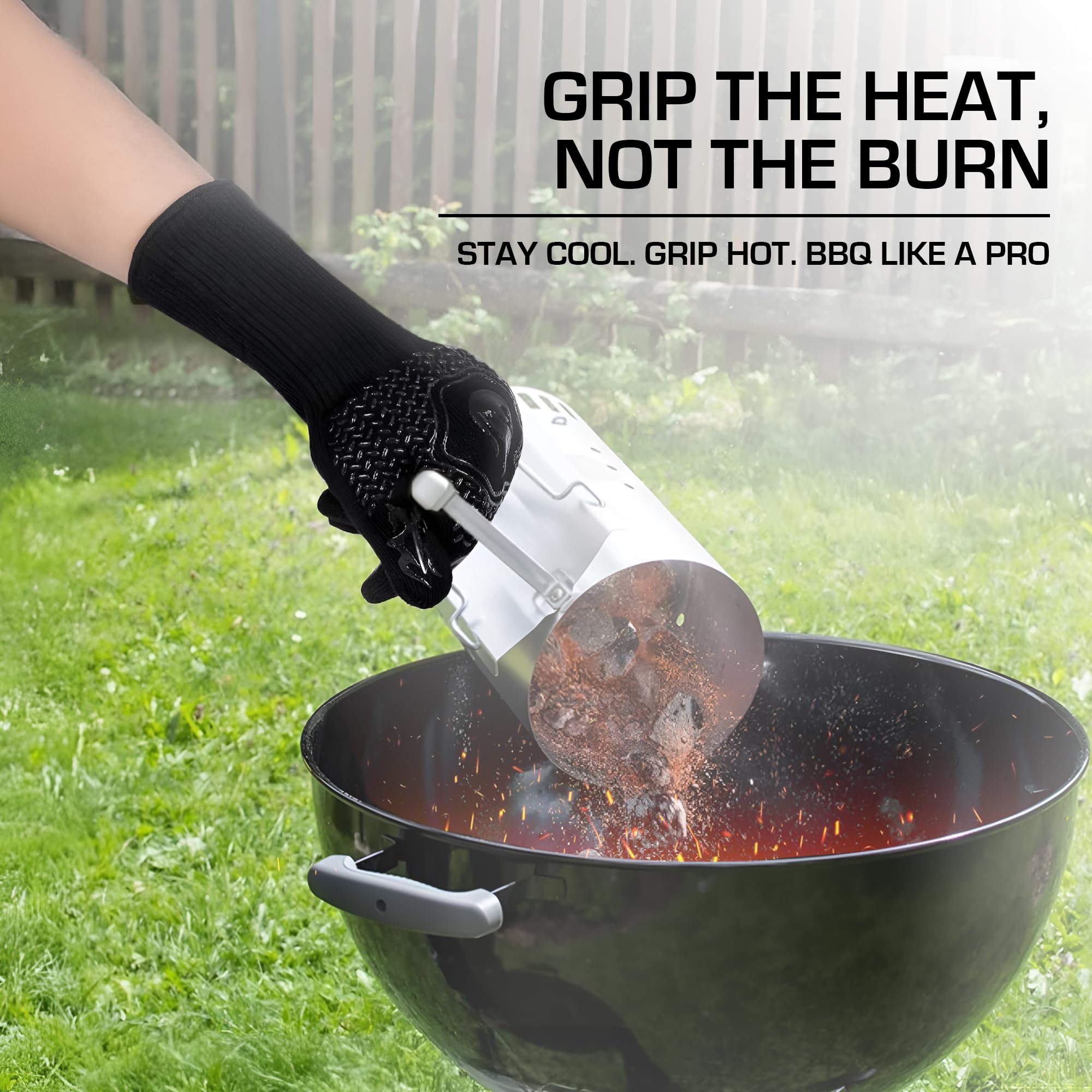 Amazon Brand - Umi BBQ Gloves| Heat Resistant Barbecue Gloves for Cooking| Grilling Gloves Non Toxiceco Anti-Slip| Protection of Hands from Fire Heat with Premium Silicon Gloves 1-Pair, (Black) - Image 8 thumbnail