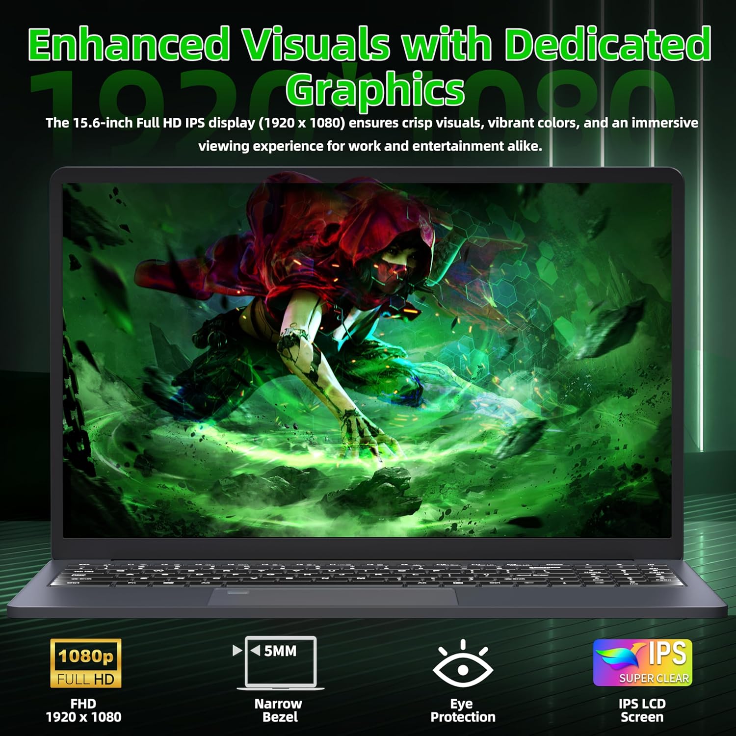 AocBook 15.6'' FHD Laptop, 12th N95, GTX 1060 4GB, 32GB DDR4 RAM, M.2 SSD, Sleek Notebook with Type-C, HDMI, RJ45 Ethernet, Backlit Keyboard, Fingerprint (32GB DDR4 | 1TB SSD) - Image 2