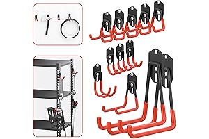 Garage Storage Hooks - Set of 12 Wall Mount Shelving Hooks for Keyhole Shelving Units