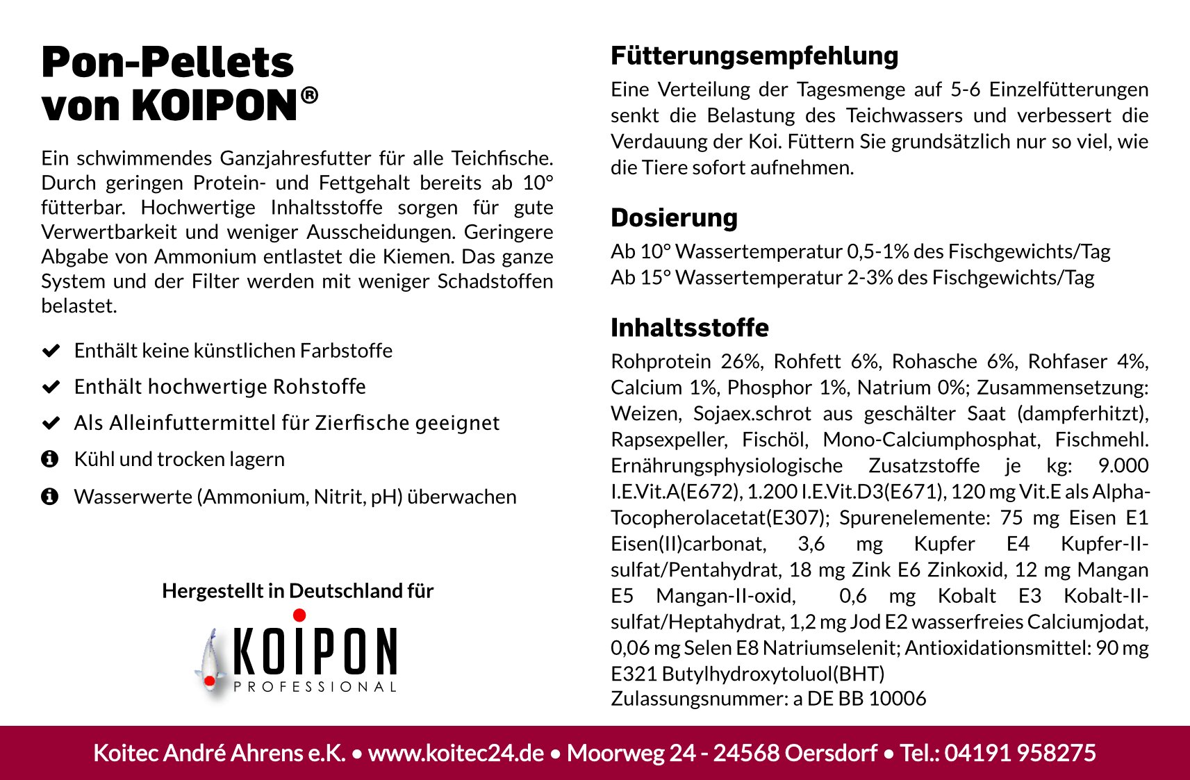 KOIPON Pon-Pellets 6mm 3,5 kg, Fischfutter für Teichfische, Ganzjahresfutter schwimmend, Teichfutter, als Koifutter und Goldfischfutter geeignet