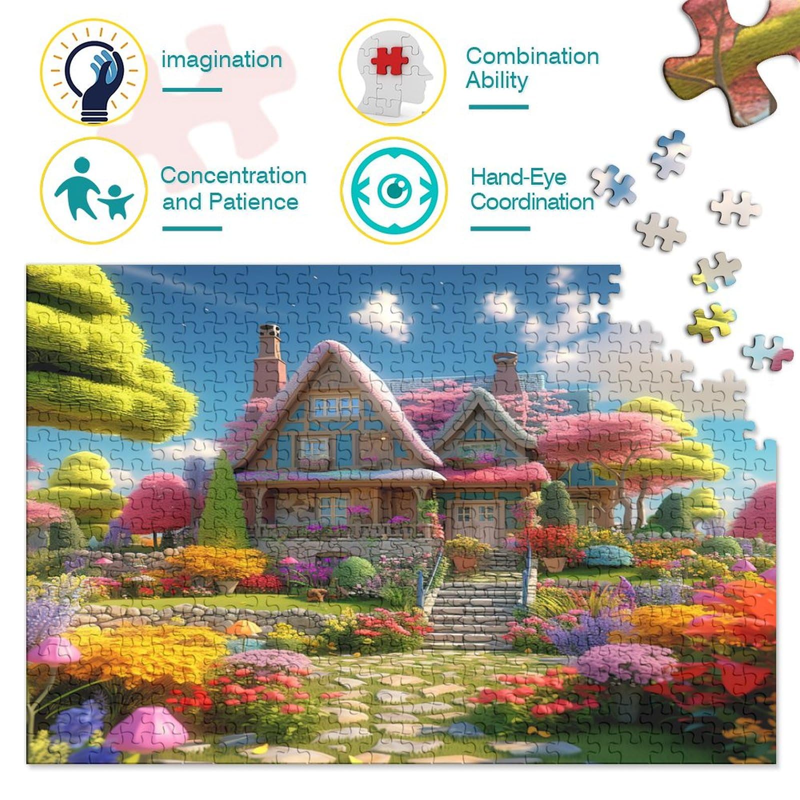 Puzzel met 1000 stukjes voor volwassenen, bloemen, onmogelijke klassieke Jigsaw puzzels 70 x 50 cm, vaardigheidsspel voor het hele gezin, kleurrijk legpuzzel voor thuisdecoratie