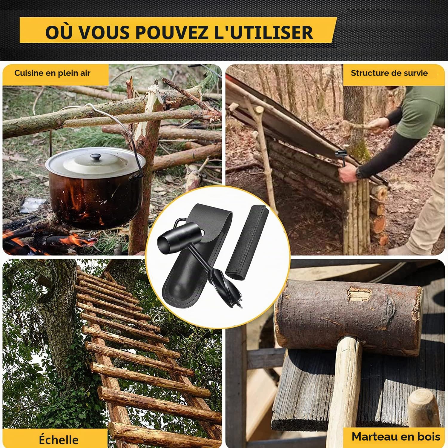 N&S Juvyig Bushcraft Clé de perceuse manuelle pour bois, œil écossais, outils de survie