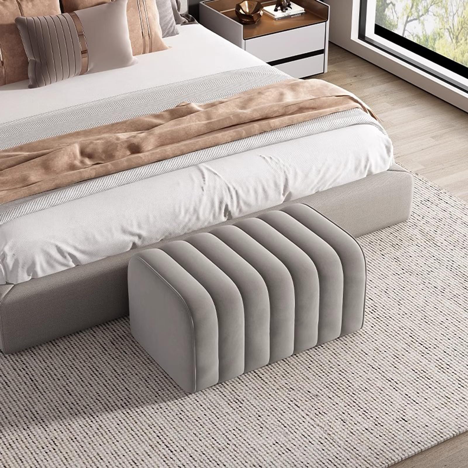 Banquette en velours rembourrée bout de lit et tabouret de salon élégant