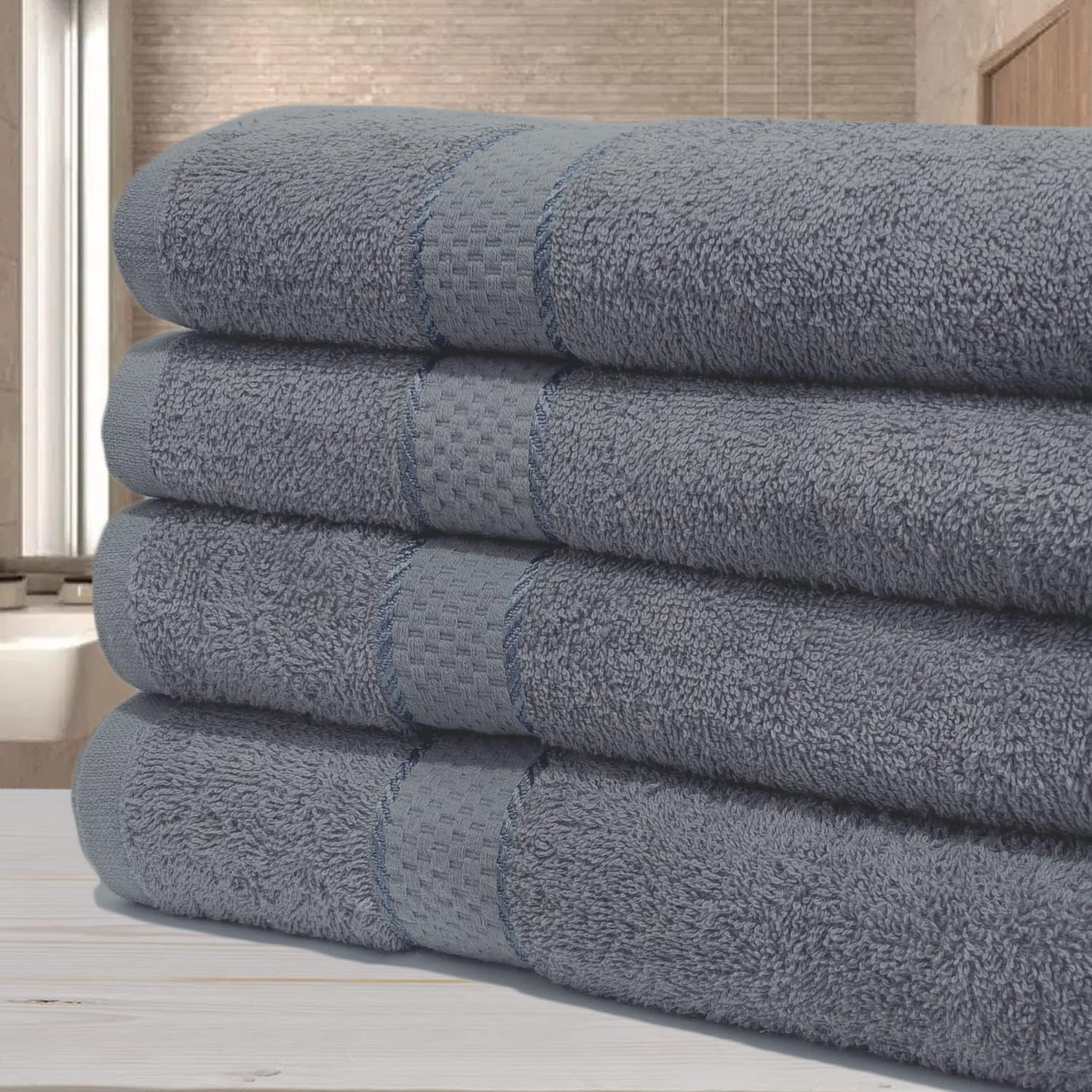 KNIGHTS BRIDGE Luxury Egyptian Cotton Bath Sheet Set, 80x140 cm, Pack of 4 Super Soft Absorbent Jumbo Towels (Silver)