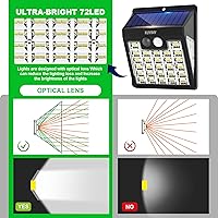 Vista 5 de Solar Lights Outdoor, 72 LED Motion Sensor Wall Light, IP65 Waterproof and 3 Lighting Modes, Solar Powered Security Wireless Light Outside for