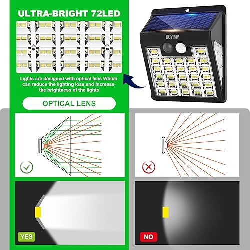 Miniatura 5 de Luces solares para exteriores, 72 luces LED con sensor de movimiento, IP65 impermeable y 3 modos de iluminación, luz inalámbrica de seguridad