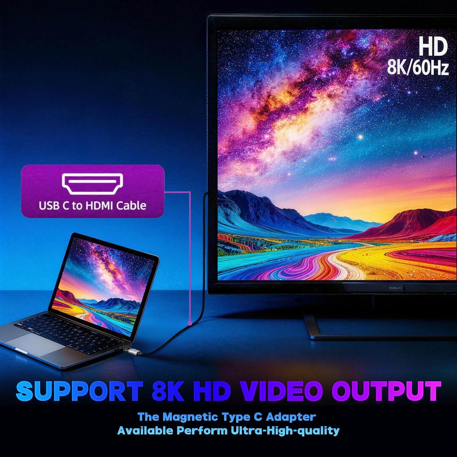 Adapter magnetyczny USB C - 240 W Typ C Magnetyczne złącze 24-pinowy z prędkością transferu 80 gb/s nadaje się do laptopa, tabletu, telefonu komórkowego - kolor cynowy