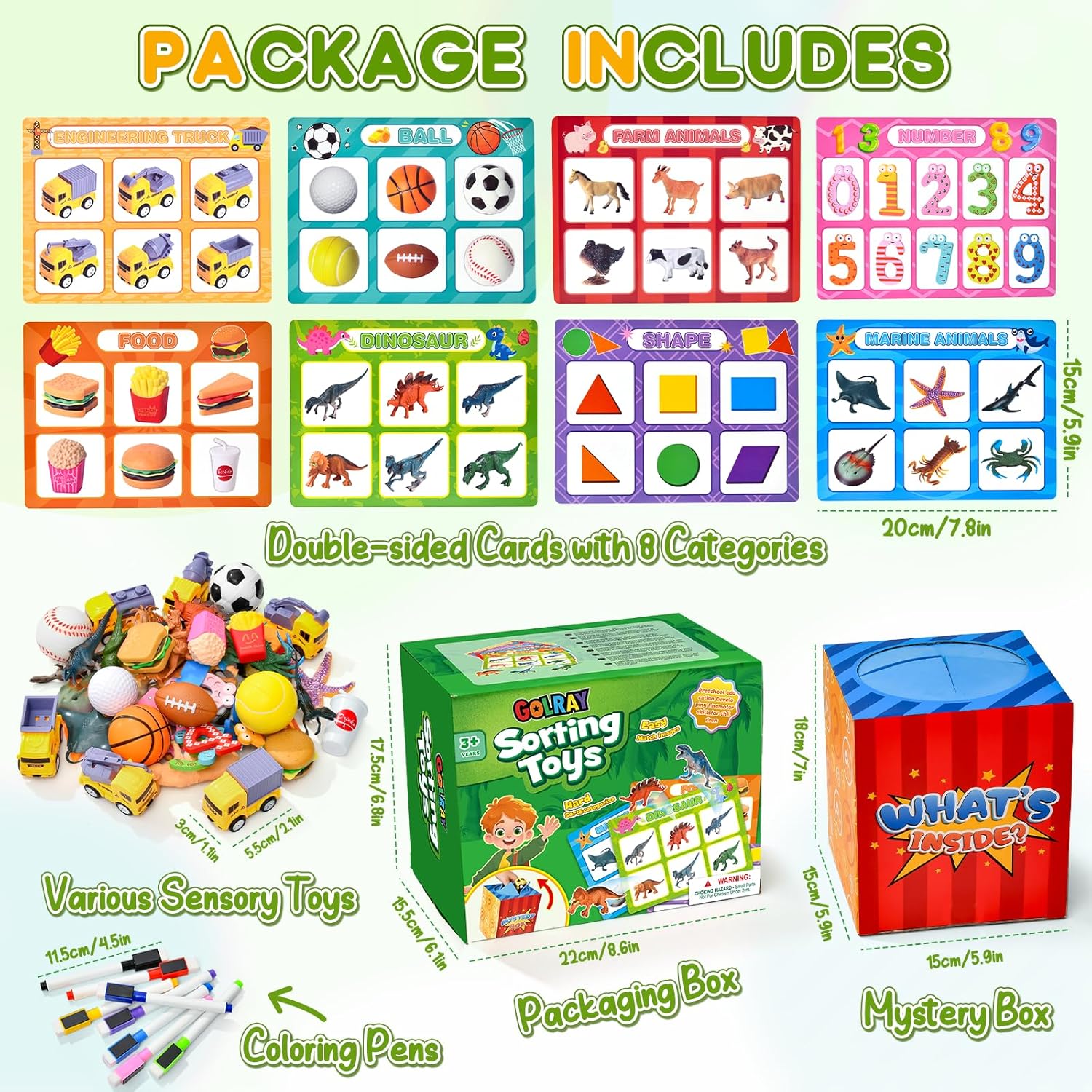 Golray Sorting Toys for Toddlers with Mystery Box, Educational Sorting Games with 8 Themes and 52 Matching Pieces for Preschool & Home Learning, Speech Therapy Toys, Montessori Gift for Kids Ages 3–5