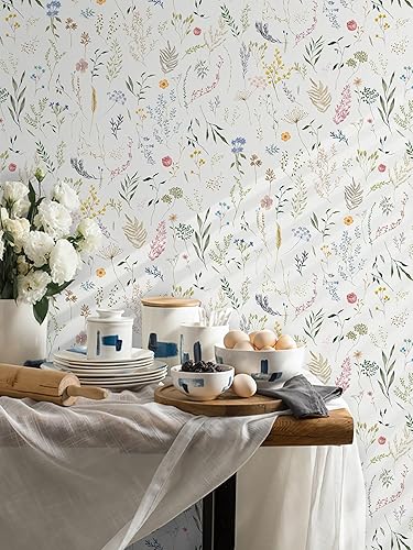 Miniatura 4 de Dimoon Papel tapiz floral de 78.7 x 16.1 pulgadas, papel de contacto beige grueso, papel tapiz grueso de flores delicadas, impermeables, hojas