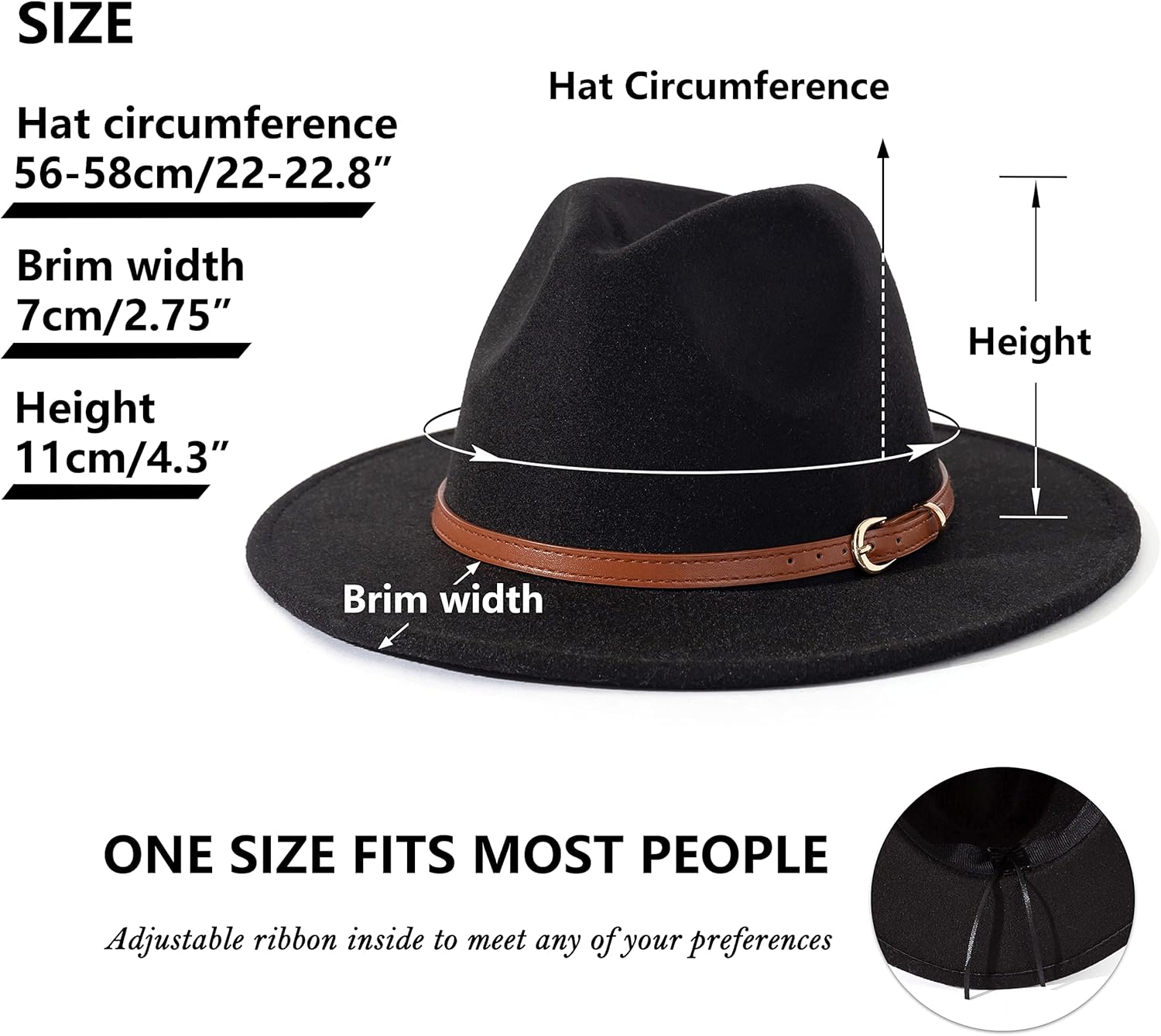 Lisianthus Women Classic Felt Fedora Wide Brim Hat with Belt Buckle - Image 5