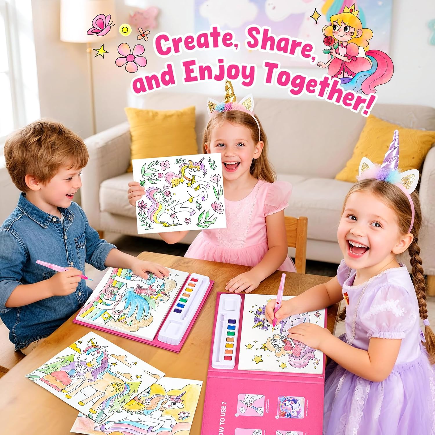 JoyCat Paint with Water Coloring Books for Toddlers, Watercolor Painting Sets for Kids Ages 3-5 4-8, Arts and Crafts Drawing Activities Toy Birthday Gifts for Boys Girls (Magical Pony)