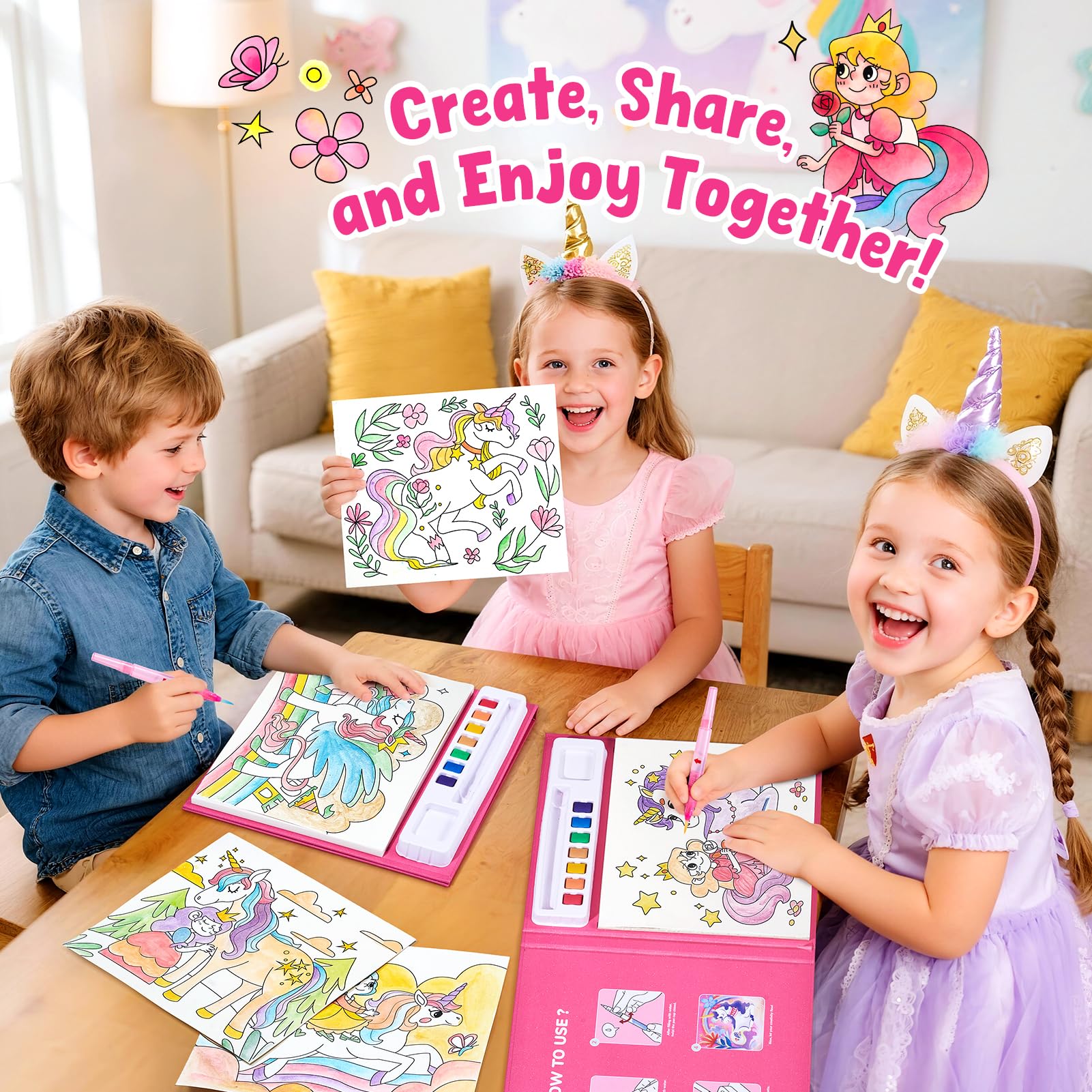 JoyCat Libro para colorear con acuarelas para niños pequeños a partir de 3-8 años, juego de acuarela para arte y manualidades, juguete educativo como regalo de cumpleaños para niños y niñas