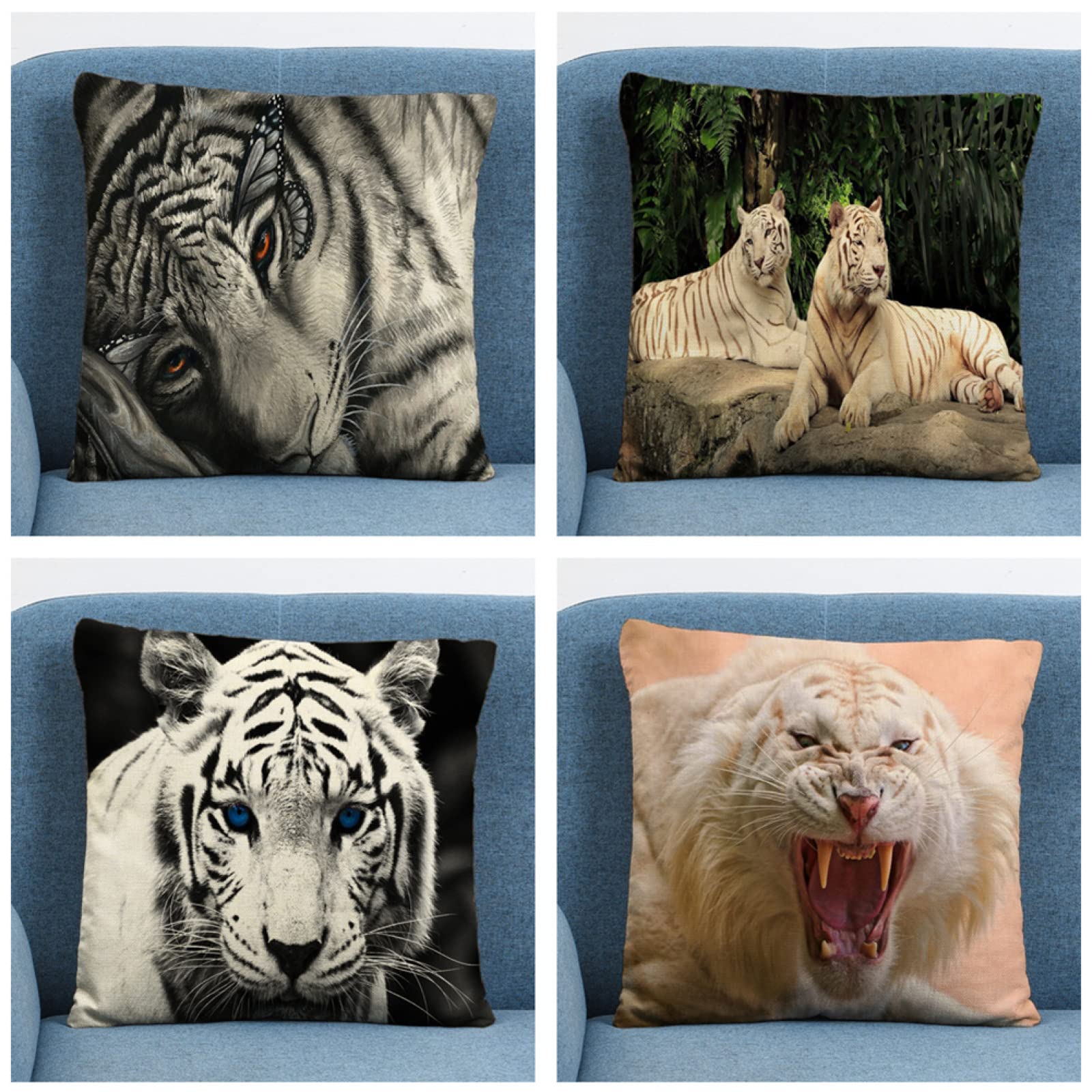4 Pack Funda de Almohada Decoración Cuadrado Funda de Cojines Funda de Almohada de Navideñas Fundas para Cojines Cuadrado Lino Funda cojin para Sofá Cama Decoración para Hogar 65X65cm Animales ,Color4