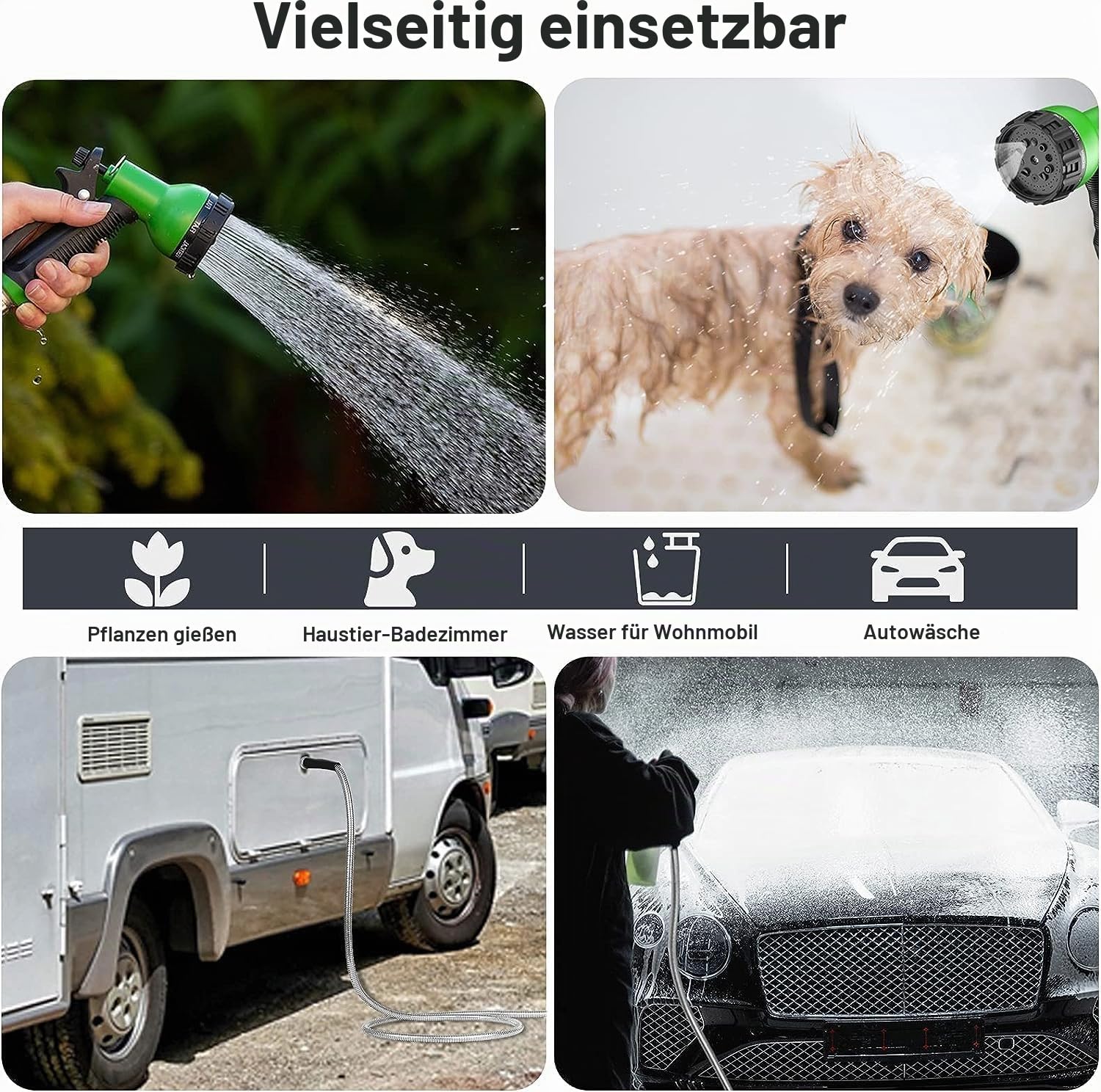 Gartenschlauch Flexibel 30m, 304 Edelstahl Wasserschlauch Garden Hose | 10 Sprühfunktionen, Flexibler, Außenbereich, Lnnenhöfe, Garten, Haustier, Autowäsche