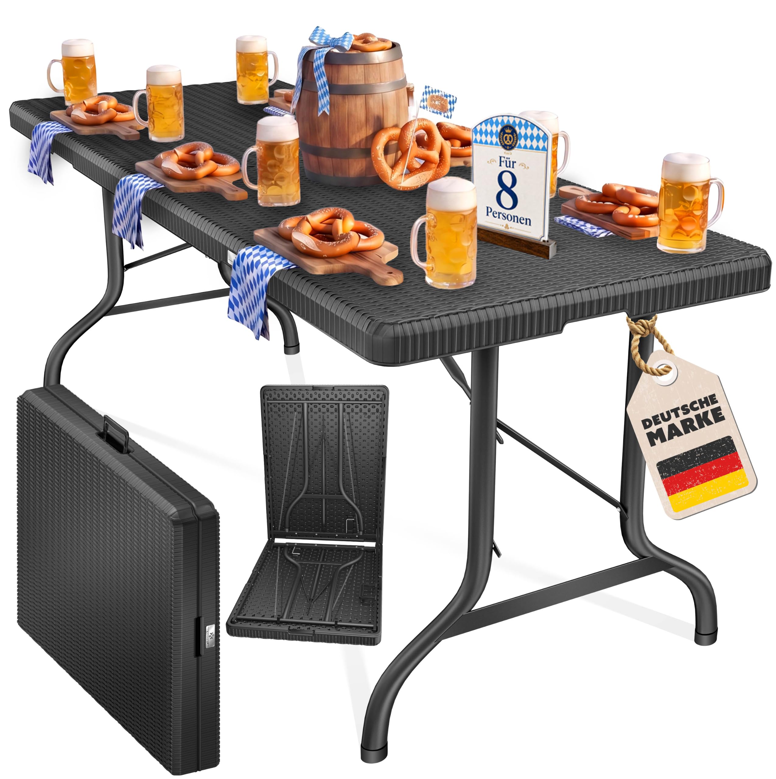 KESSER® Table de Buffet Pliante en Plastique 180x75 cm - Aspect Rotin pour Camping, Fête, Jardin, Terrasse et Balcon - Anthracite