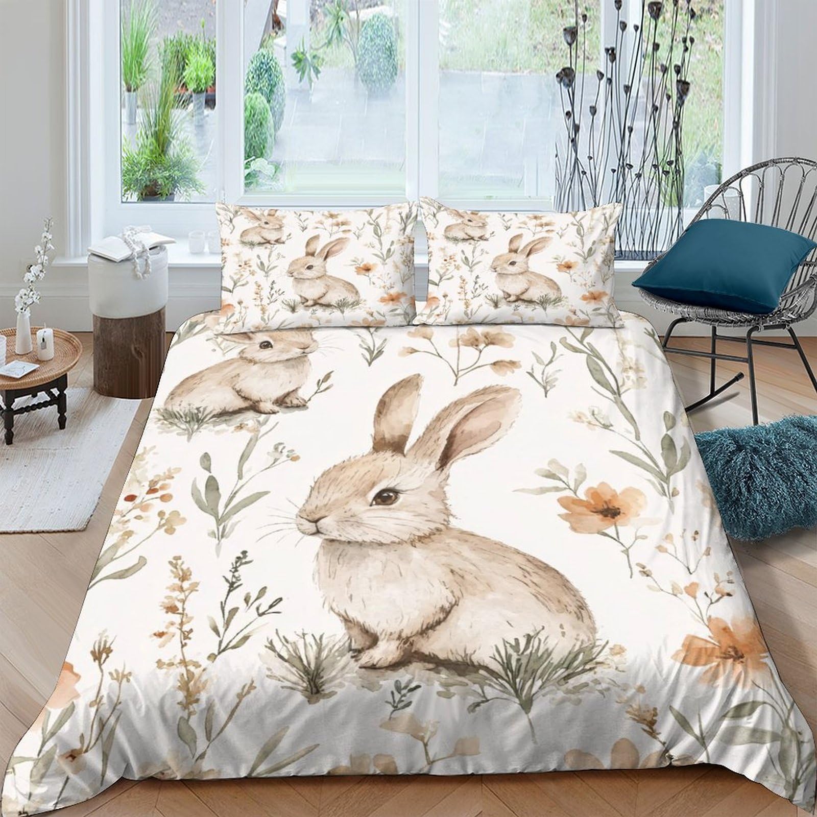 Ctjqhvkz Style-4 3D Printed Rabbit Meadow Fitted Sheet Microfiber Soft Bedding Spring Bunny Mattress Cover Bedroom Decor Single（135X200cm）