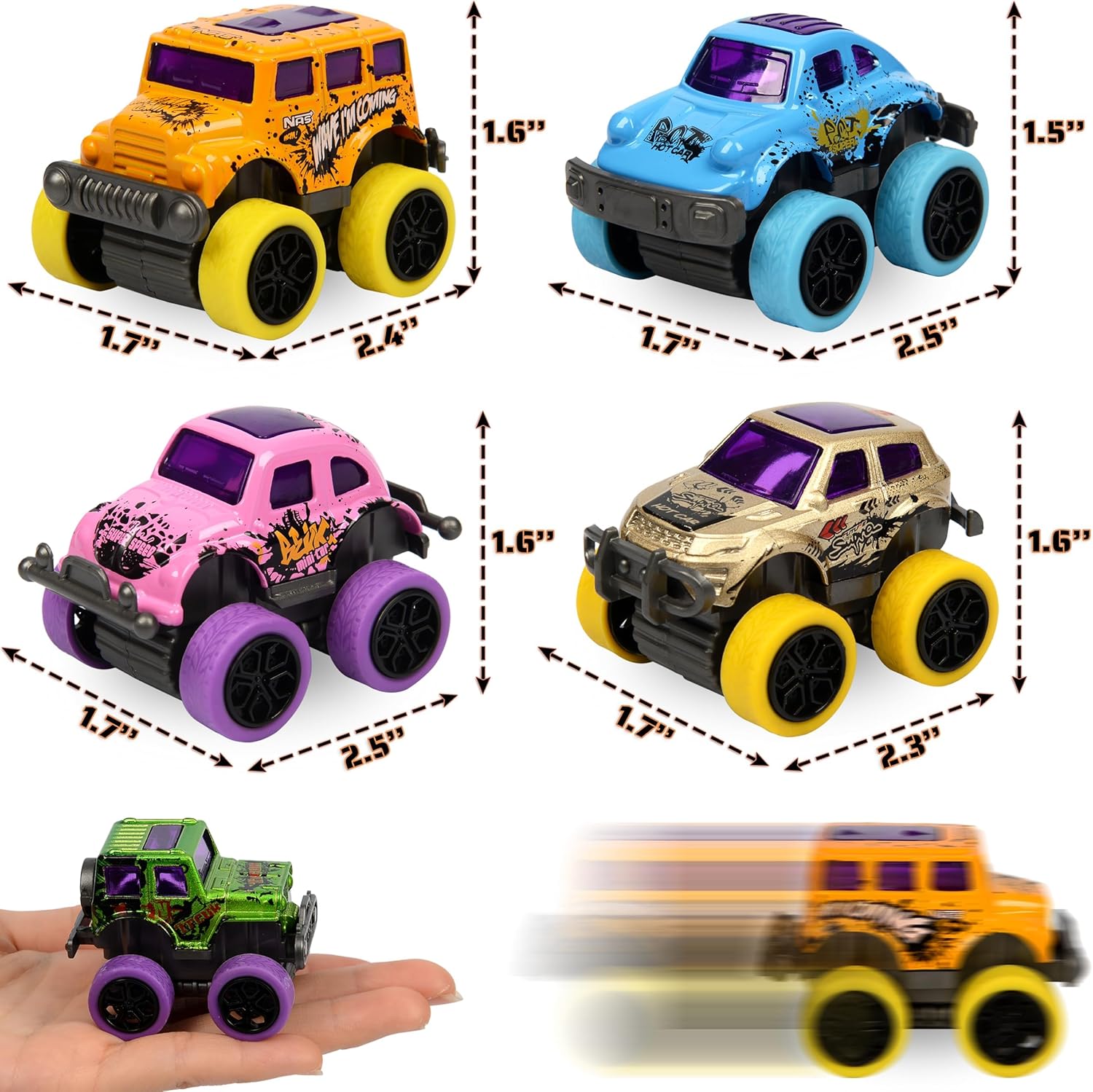 Monster Truck Christmas Stocking Stuffers for Boys Age 3-6 – Pull Back Monster Trucks for Party Favors, Set of 8