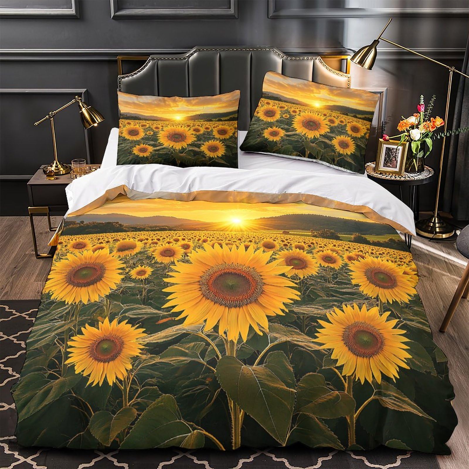 Parure de lit double super douce imprimé champ de tournesols 3D
