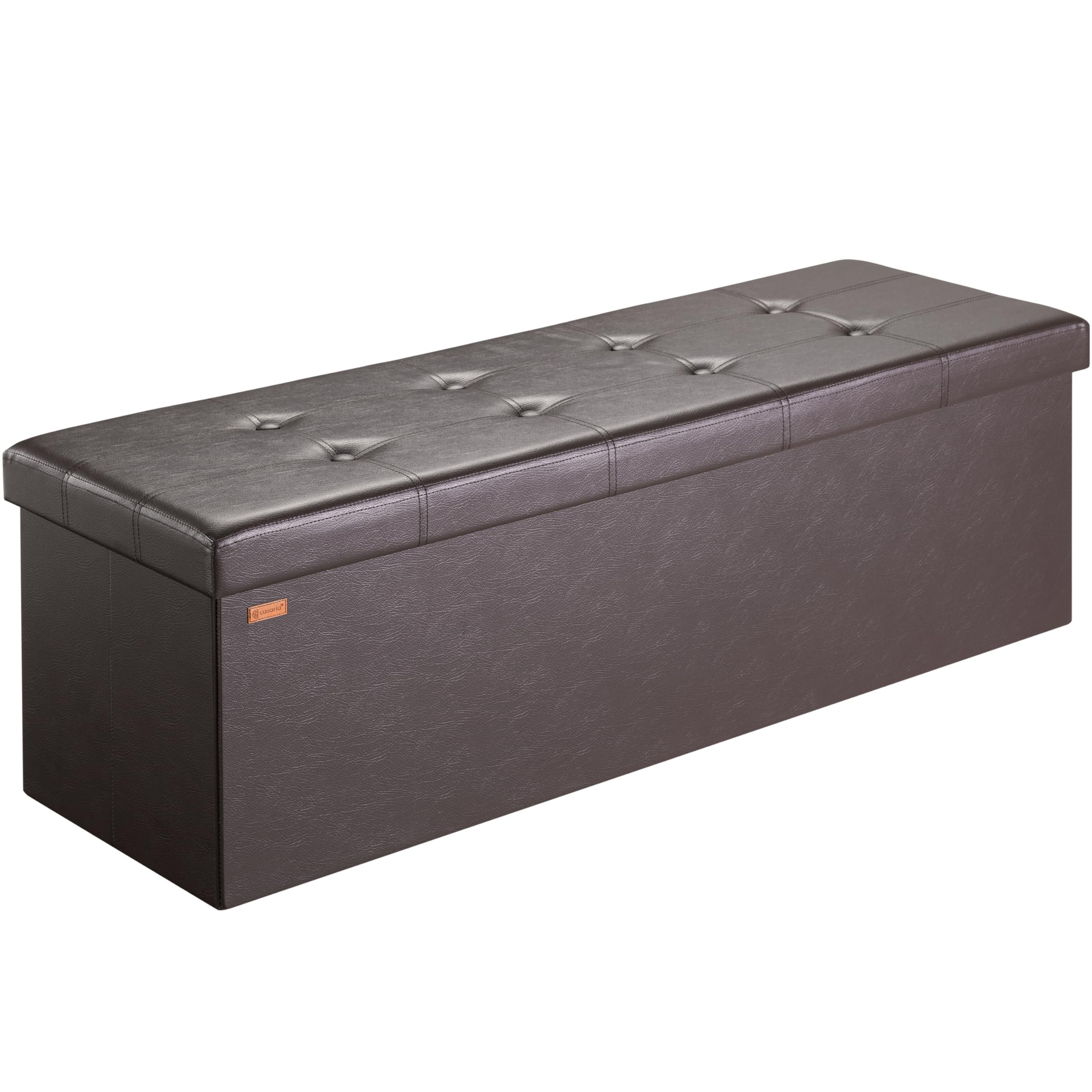 CASARIA® Banco Almacenaje Plegable 115x40x40cm 300kg Puff Baúl Efecto Piel Salón Pie de Cama Dormitorio Marrón