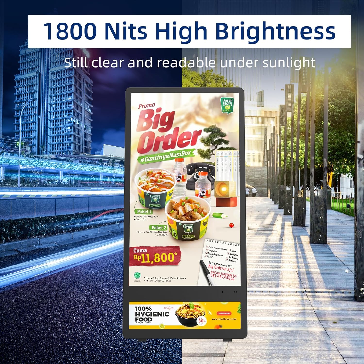 MWE 43 Inch Outdoor Digital Signage Display, Customizable Lightbox Sticker, Portable Battery Powered High Brightness Screen Advertising Display Kiosk, Movable Waterproof Standing Poster, Android OS