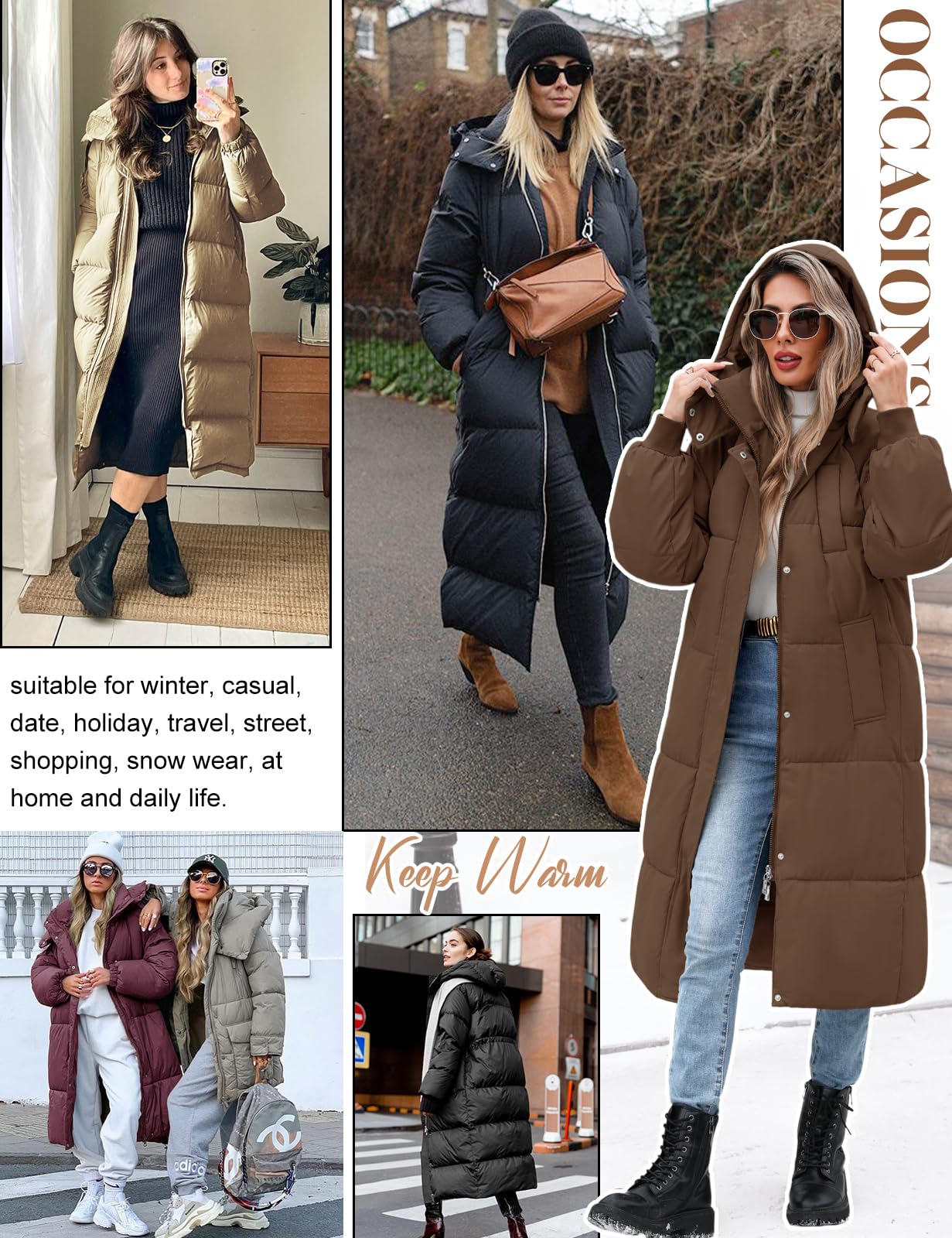 Giubbotto Donna Invernale Lungo Cappotto Imbottito Giacca Elegante | Giubbino Puffer Coat Jacket Trapuntata Cappotti Piumino Invernali Parka Autunno con Cappuccio Zip e Tasche