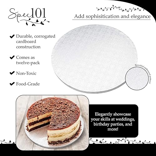 Miniatura 5 de MOVINGSHOOT Spec101 - Tambores redondos para tartas, 12 pulgadas, paquete de 12 tablas de tambor para tartas blancas con bordes lisos de 12 pulgada