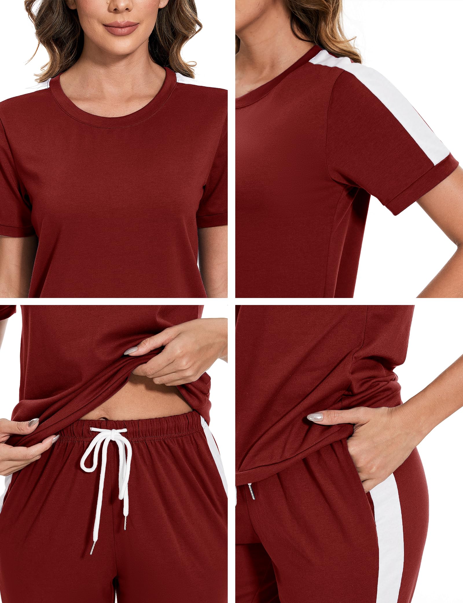 Aottori Conjunto Chandal Mujer Verano Chándal Completo 2 Piezas Ropa Deportiva Camiseta Manga Corta y 3/4 Capri Pantalon Deportivo para Casual Fitness Running Jogging