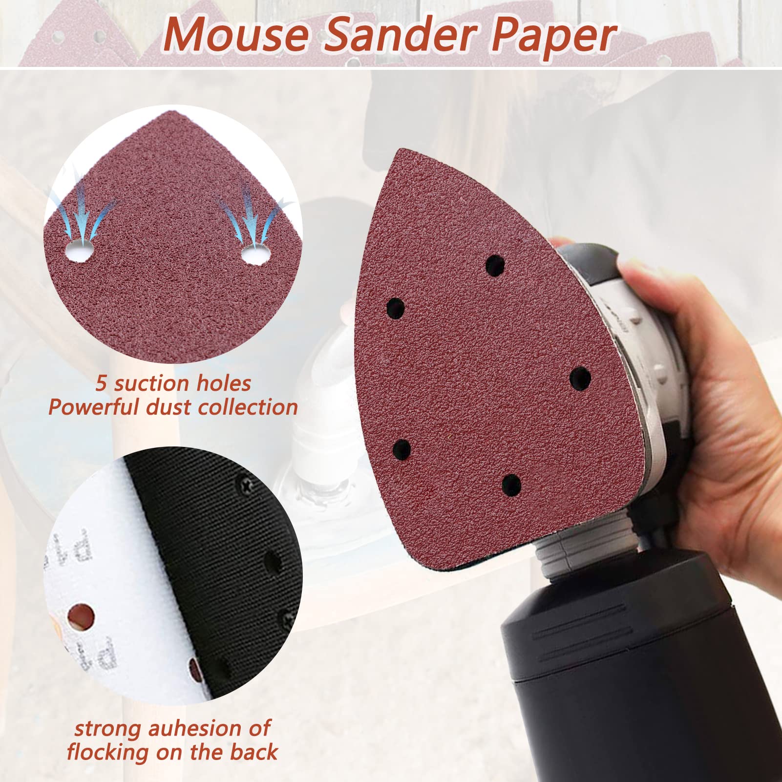 ZEHIQ 60 Pieces Mouse Detail Sander Sandpaper, 5 Hole Detail Sanding ZEHIQ 60 Pieces Mouse Detail Sander Sandpaper, 5 Hole Detail Sanding
