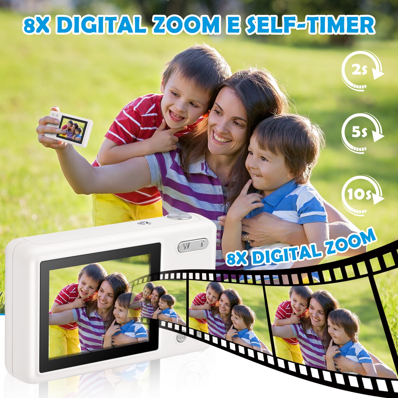 Digitale camera, HD 1080p fotocamera, compacte camera met 32 GB kaart, 48 MP fotoapparaat, 2,4 inch lcd 16 x digitale zoom, digitale camera voor kinderen, meisjes, tieners, jongens, beginners (roze