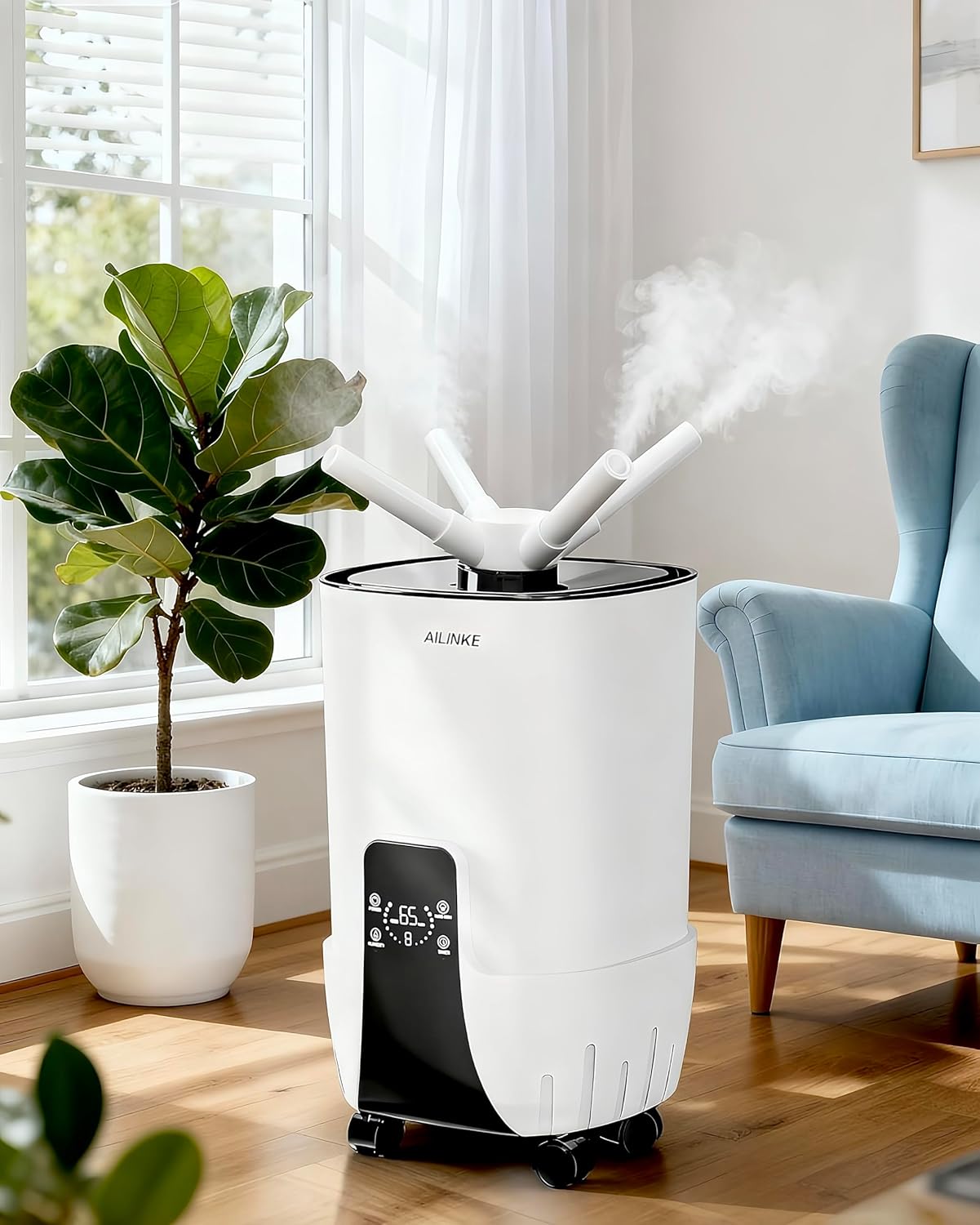 Humidifier large room 16L/4.2Gal - AILINKE Whole house Humidifier for Home 2000 sq.ft. with 3 Atomizers, Ultrasonic Cool Mist Humidifiers for Bedroom with Extension Tube, White big