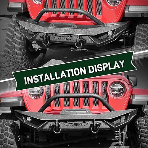 Miniatura 2 de JROAD Compatible con Jeep Wrangler, parachoques delantero con luces LED, 2 anillos en D, placa de cabrestante, 2018-2025JL y JLU (24 puertas) de