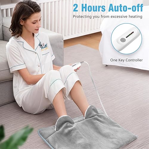 Vista 4 de Electric Heated Foot Warmer Soft Flannel Foot Heater with 2h Auto Off & 3 Heat Levels Full Body Use Heating Pad for Feet, Abdomen, Cramps, Pain Gris