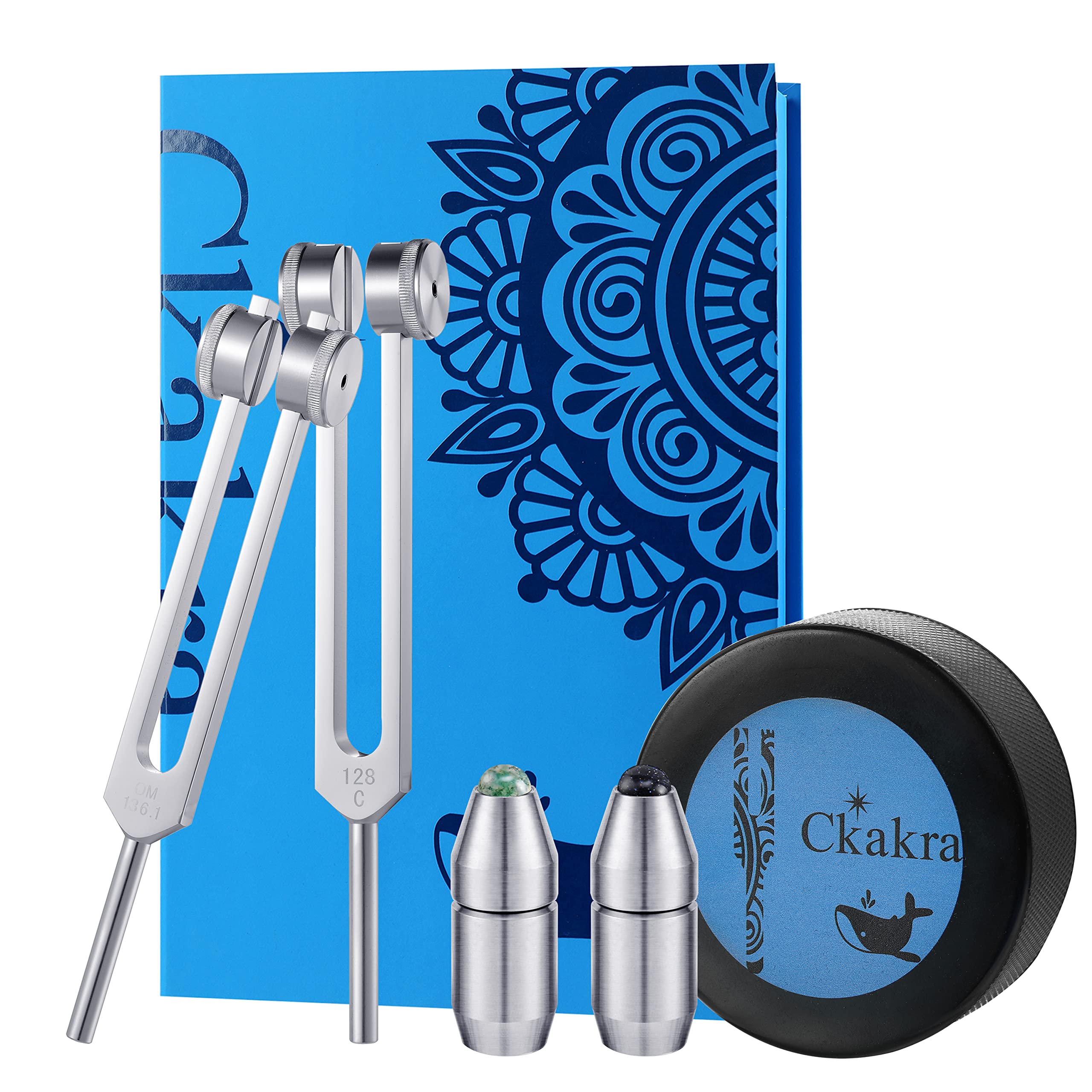 Pack of 2 Weighted Tuning Forks with Natural Gemstone Trigger Point for Sound &Body Healing, OTTO128