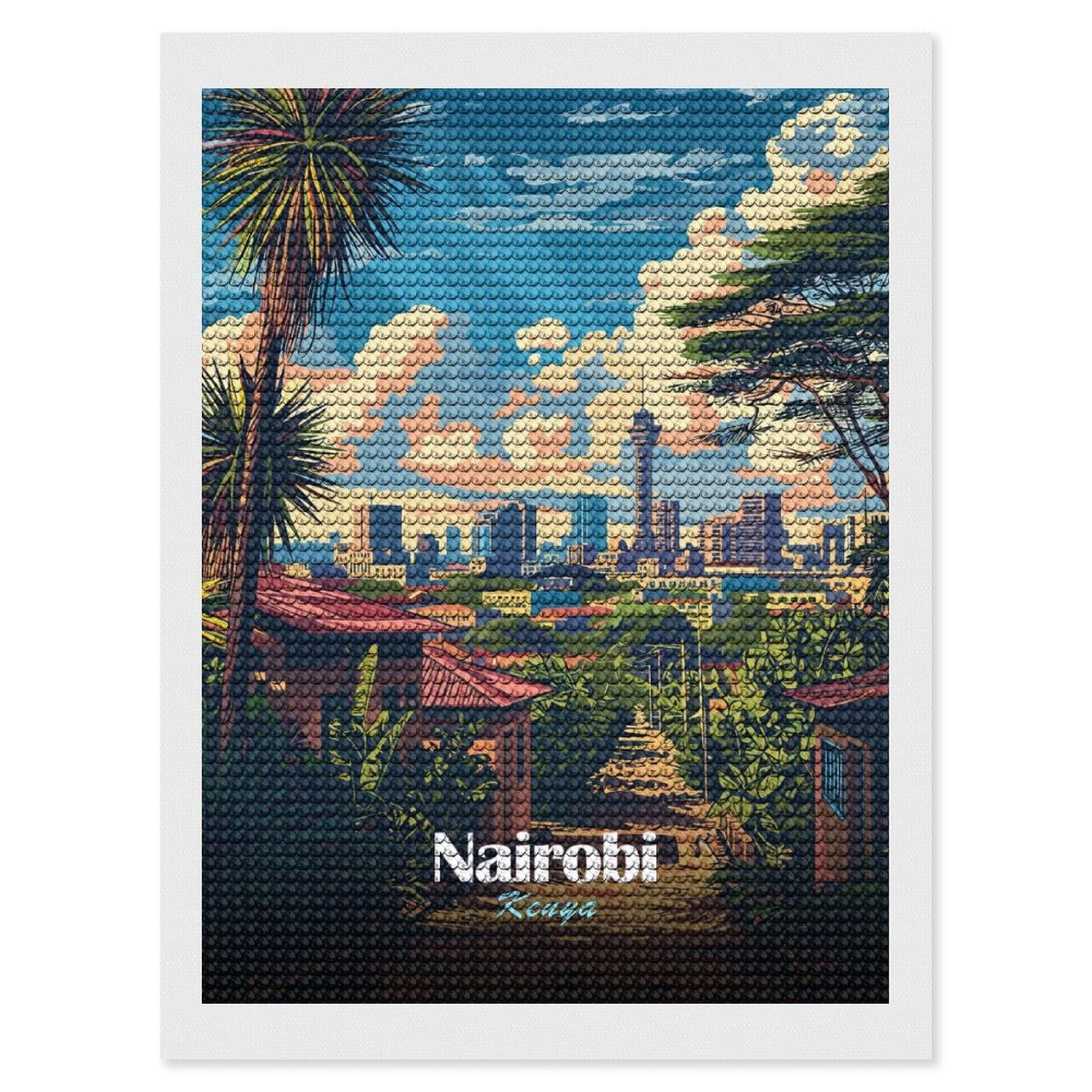 Junmoney Nairobi Kenya Cityscape DIY Diamond Art Canvas Kit 12"x16", Complete Accessories, Creative Leisure Activity, Home Wall Decor, Gift Idea