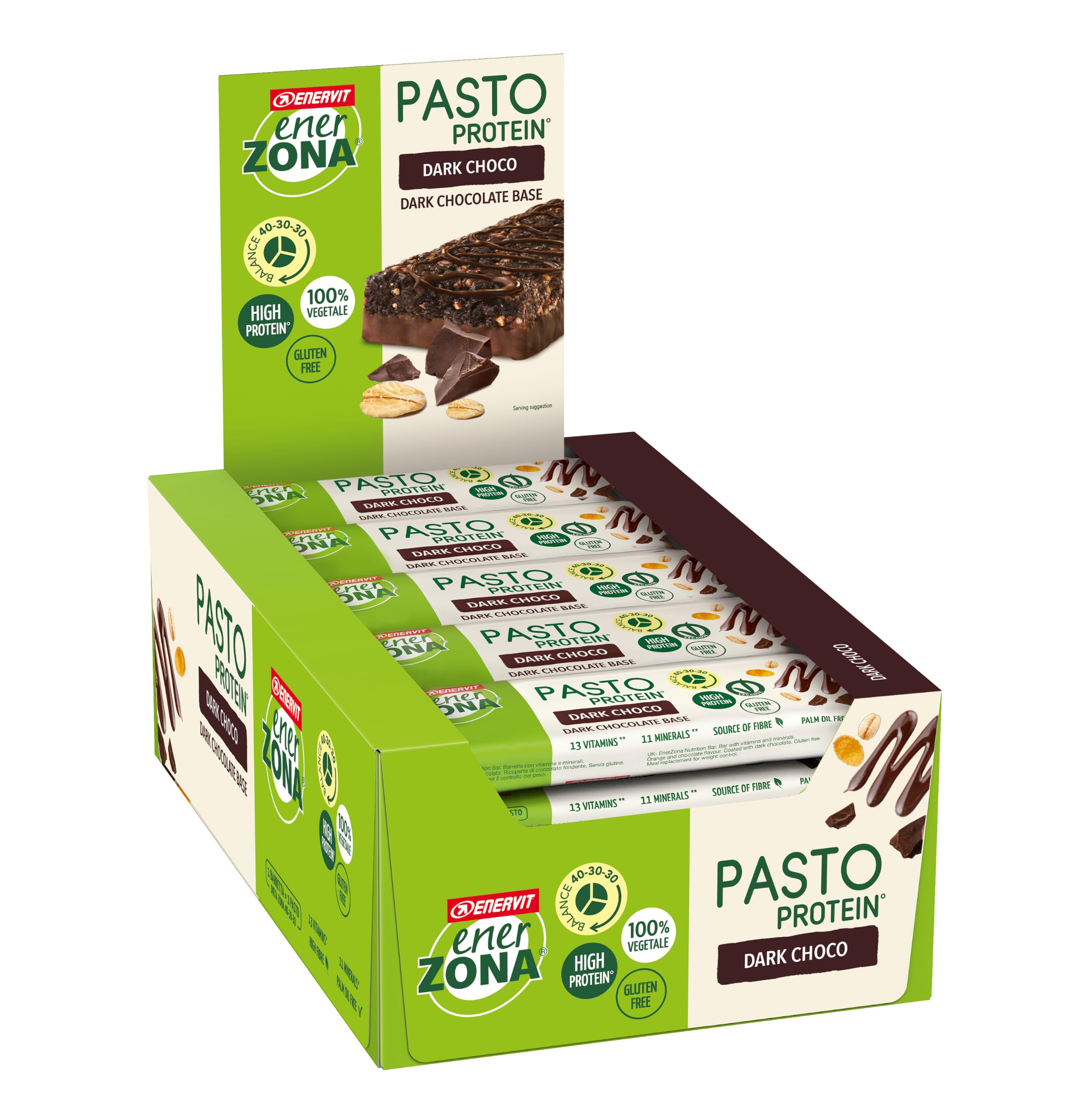 Enervit, Enerzona Pasto Dark Choco, Barretta Sostitutiva Pasto, Box da 25 | Barrette Proteiche, Gusto Cioccolato Fondente, Ricche di Proteine e Fibre, Vitamine e Minerali, Ideali per il Controllo Peso