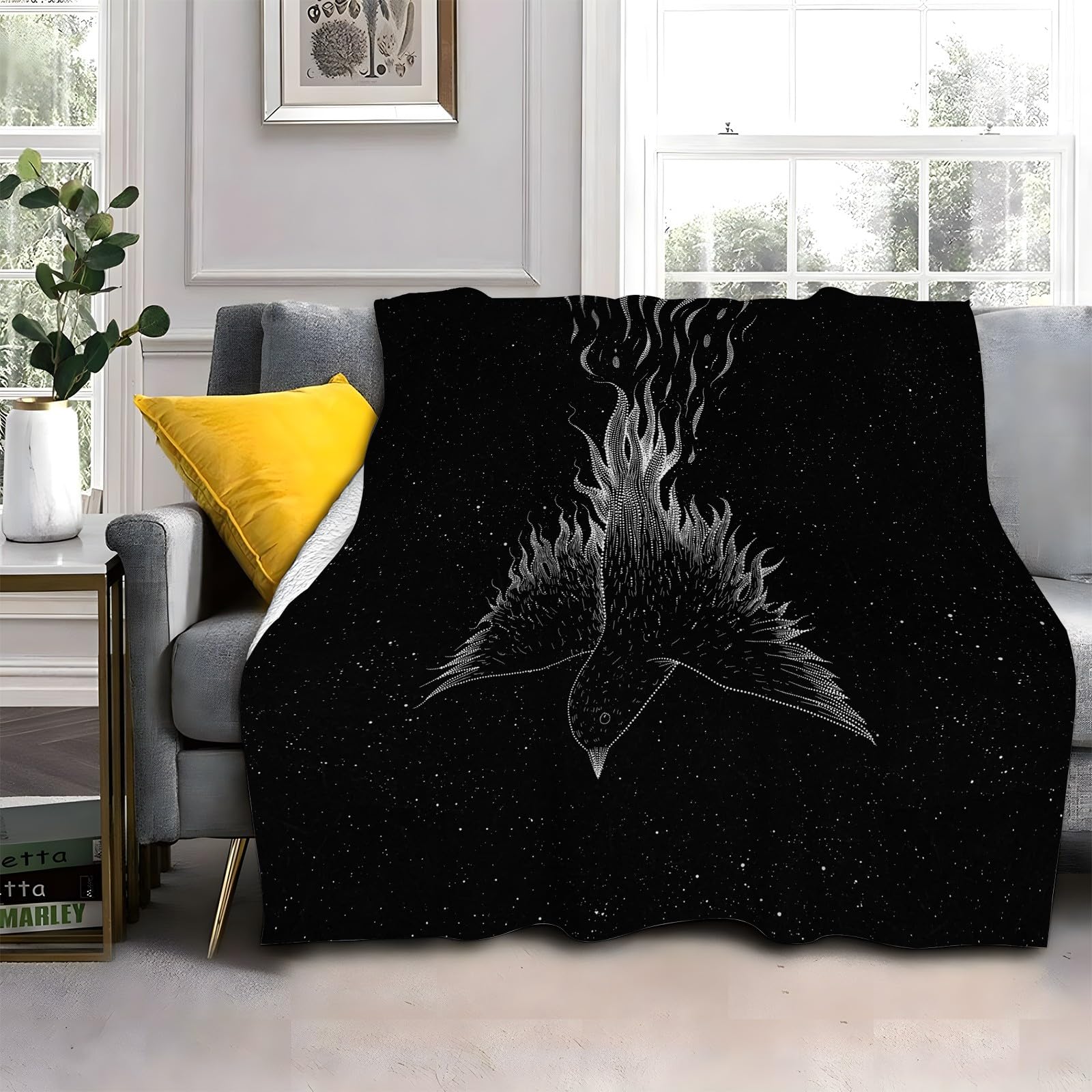 Koc z ptakiem ognia Koce Gwieździste niebo Koc na łóżko pojedyncze Ciepłe, puszyste koce flanelowe 180 x 200 cm na wszystkie pory roku