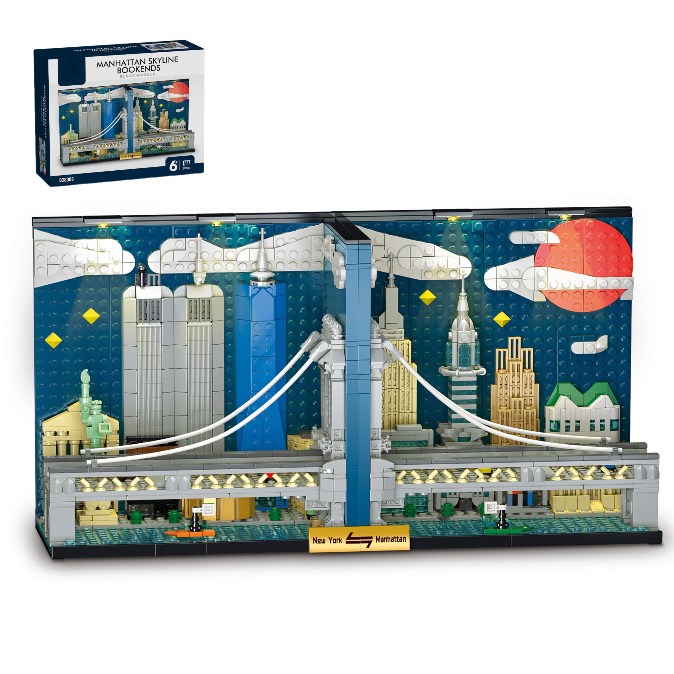 GregYoung New York City Skyline Building Blocks Set，Manhattan Brooklyn Bridge Architecture Model Toy Set，Bedroom Book Stand Decoration，1777 Pcs ，Birthday Gift for Friends