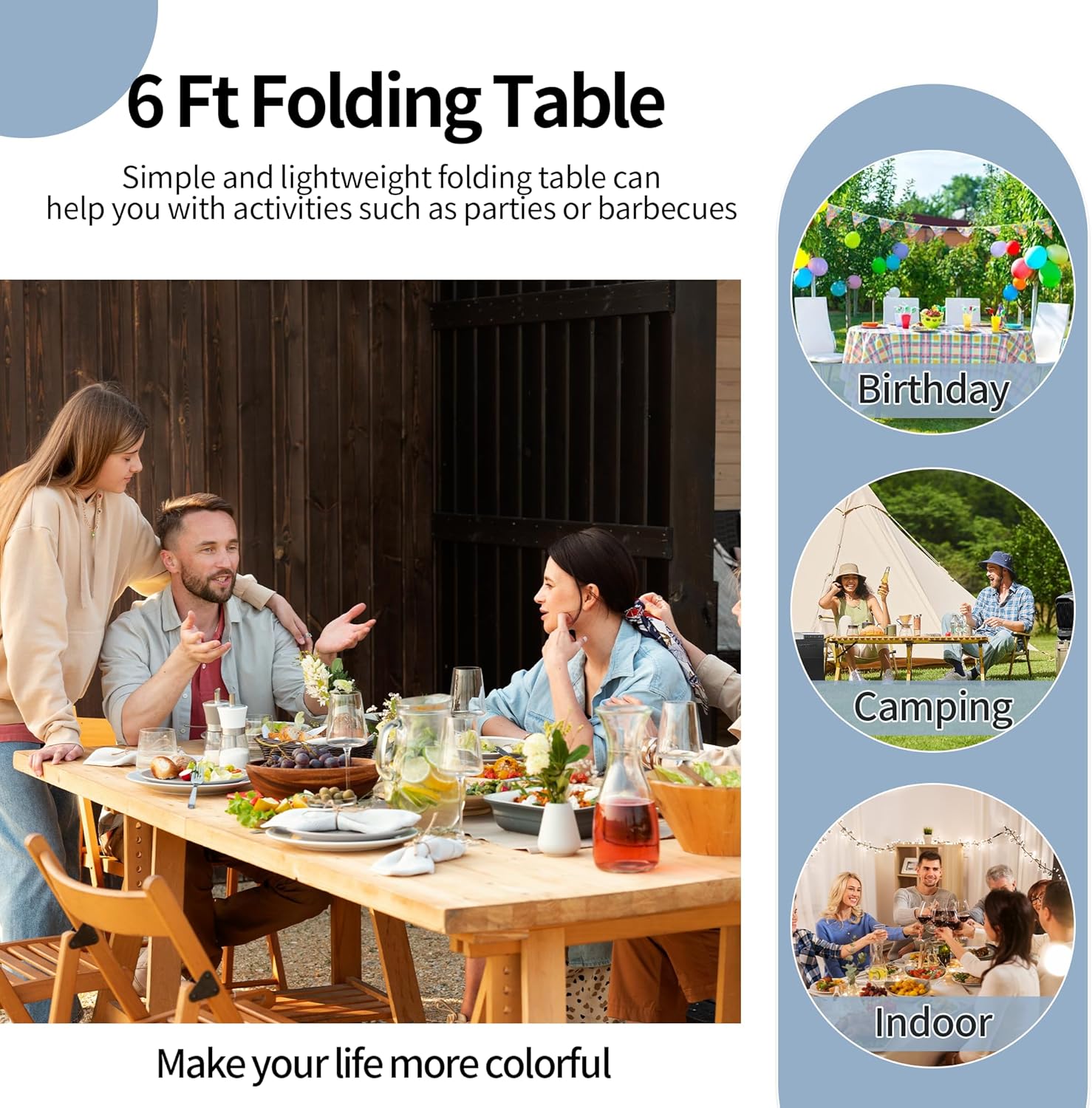 HKLGorg 6 Ft Heavy Duty Working Indoor Outdoor Plastic Folding Utility Party Dining Table Easy to Assemble with Lock Function White, 70.9 x 29.1 x 29.1 inches (White, 6 FT)