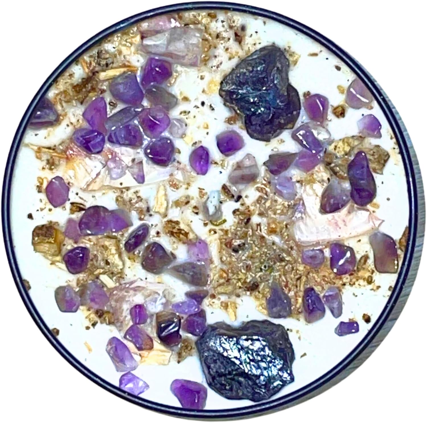 BlkGrlMagick Oya Yoruba Orisha Crystal Candle, Nigerian Goddess of Life, Death, Changing Winds, Lavender Driftwood Scent, Amethyst, Marshmallow Root, Handmade African Deity Altar Candle (16oz Jar)