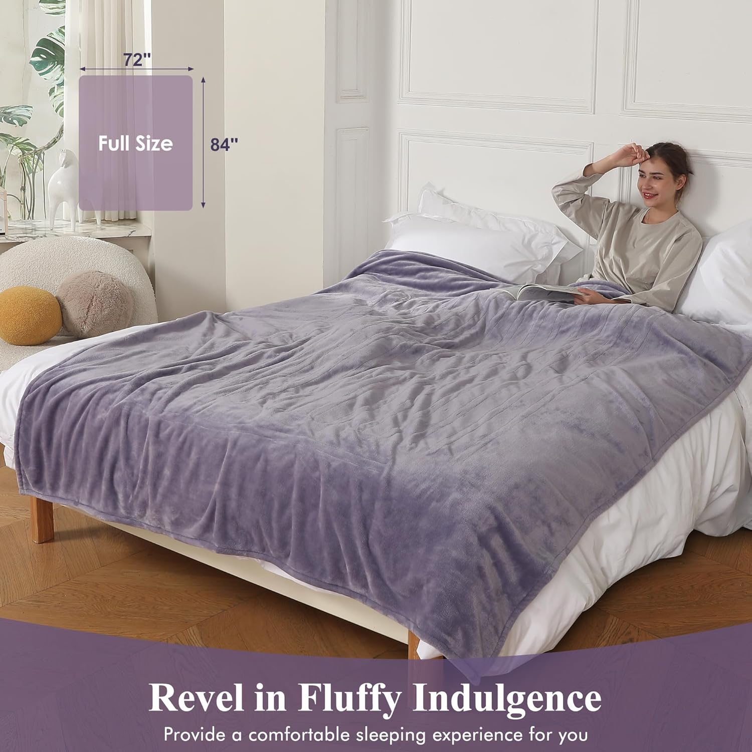 Heated Blanket Full Size, Super Soft Cozy Upgraded Flannel Electric Blanket with 6 Heating Levels & 1-10 Hours Auto Off, Heating Blanket for Whole Body, Overheat Protection, 72" x 84", Lavender - Image 5