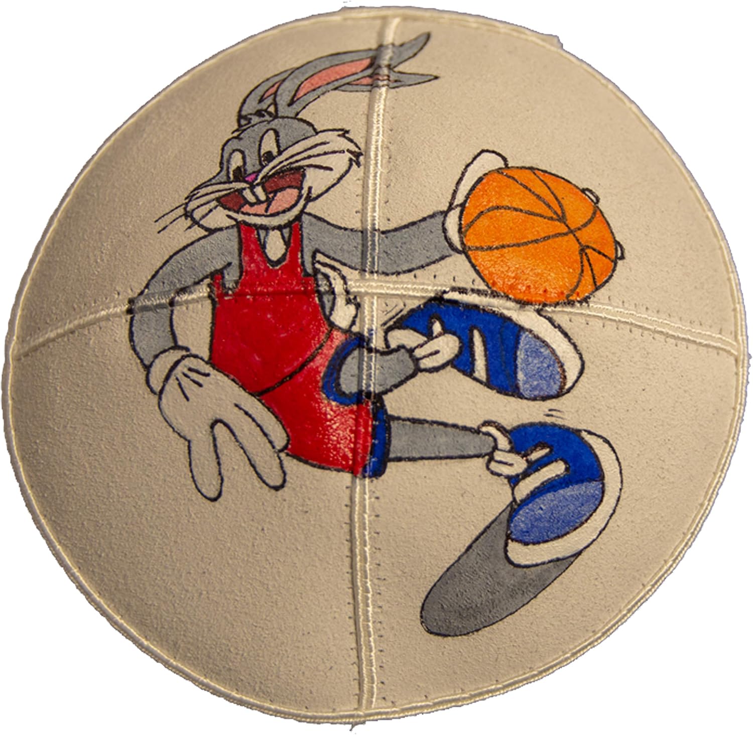 Hand-painted Kippah (Yarmulke) with a Rascally Bunny Playing Basketball