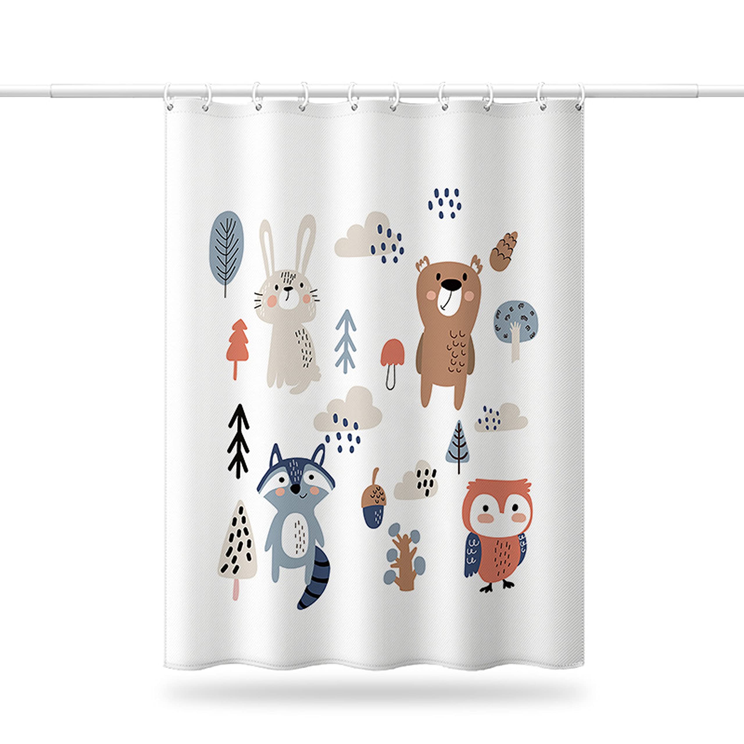 ED-LumosKids Shower Curtains Forest Animals Polyester Washable Shower Curtains Suitable for Children Boys and Girls Bathroom with 12 Hooks 180CMX180CM