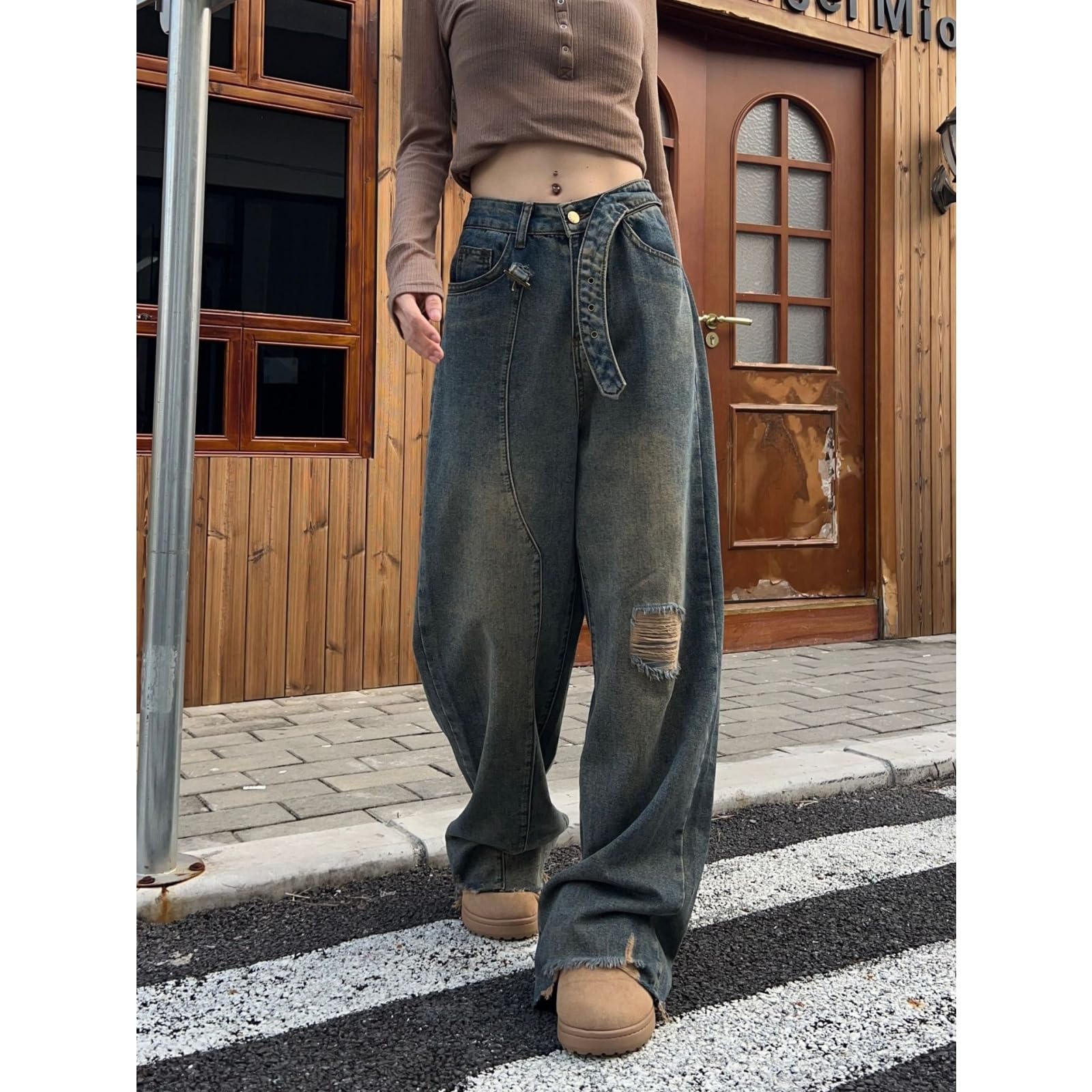 Herren Ripped Jeans Lässige Mode Locker sitzende Denim-Hosen