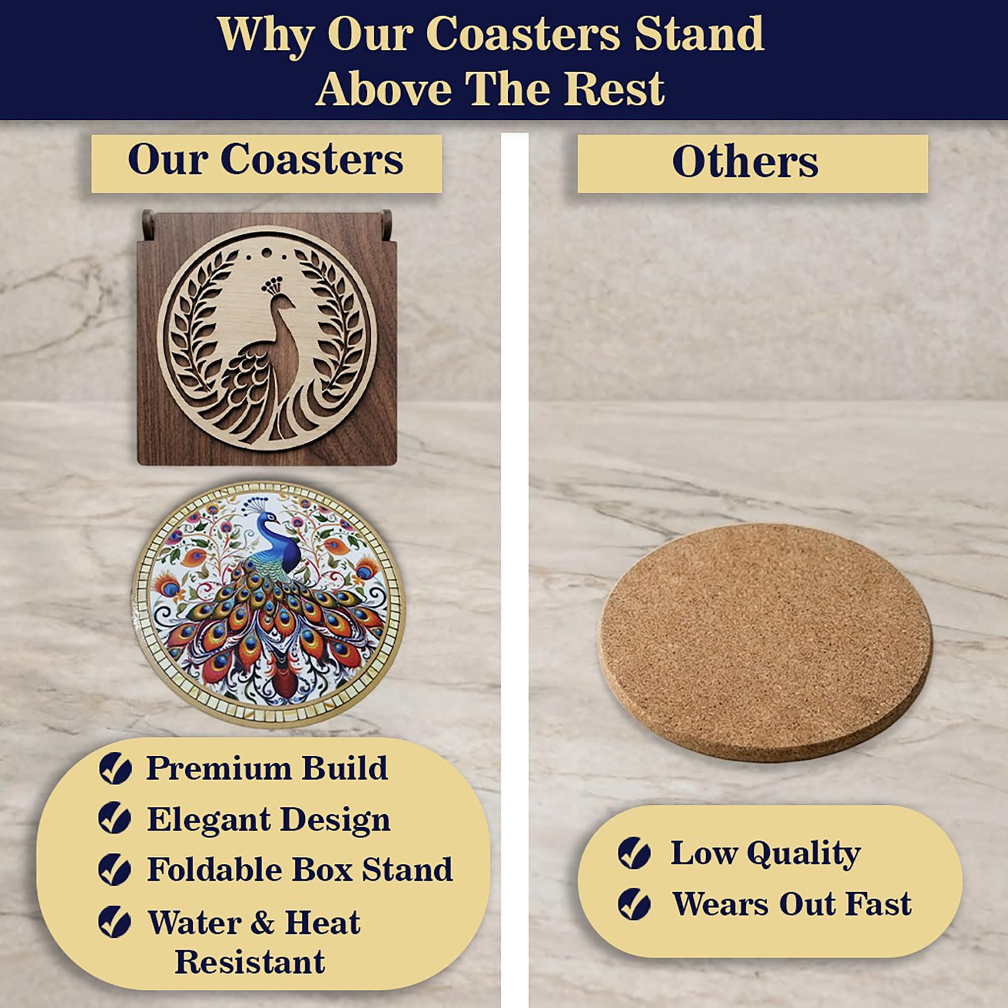 Royal Peacock Coasters - Mandala Art Table Protection -9