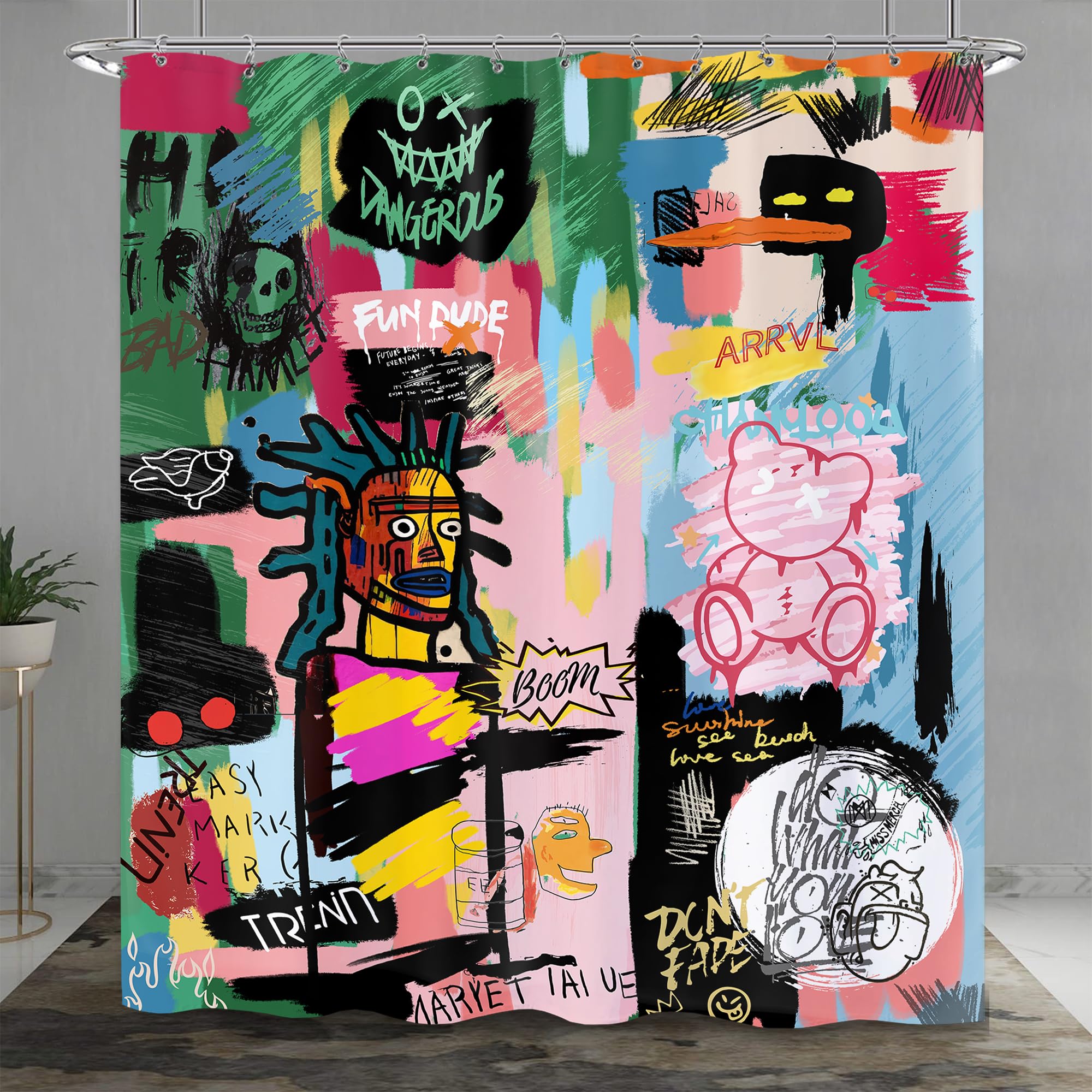 Laifzere Abstract Colorful Graffiti Art Shower Curtain Funny Cool Men Shower Curtain for Bathroom Set Cool Fun Fabric Waterproof Shower Curtain for